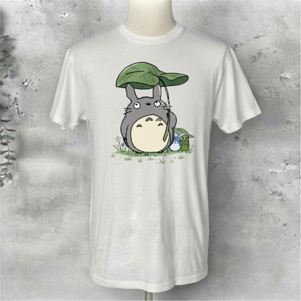 My Neighbor Totoro Ghibli Anime Chu Totoro Leaf Umbrella Vintage White T-Shirt